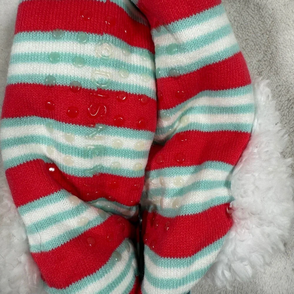 Kids Pixar Mike Wazowski Slipper Socks Sherpa Red Green Stripe Size 4-10‎ NEW